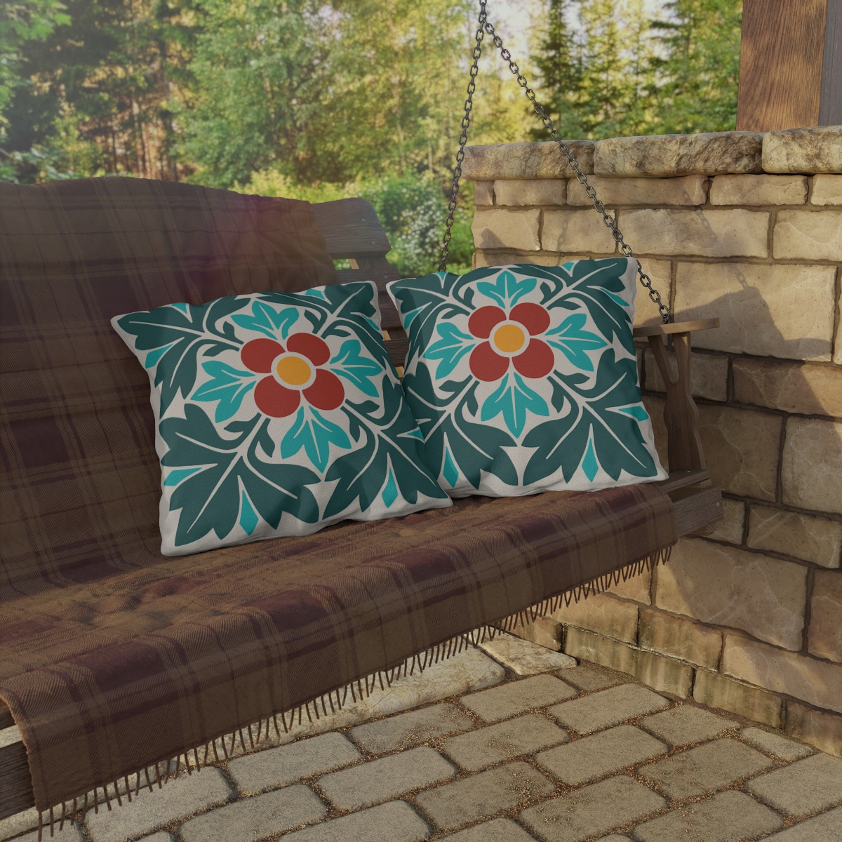 Petals & Leaves Pattern in Multicolor - Outdoor Pillow - Image 4