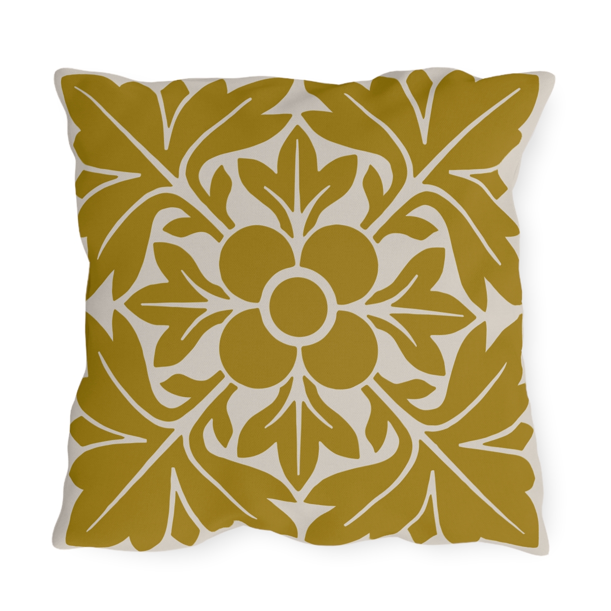 Petals & Leaves Pattern in Mustard Yellow - Outdoor Pillow - Image 3