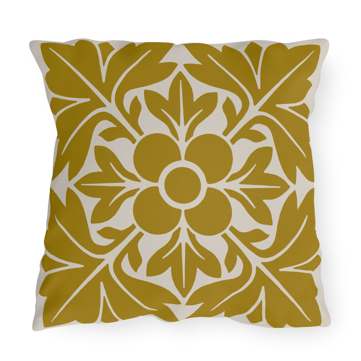 Petals & Leaves Pattern in Mustard Yellow - Outdoor Pillow