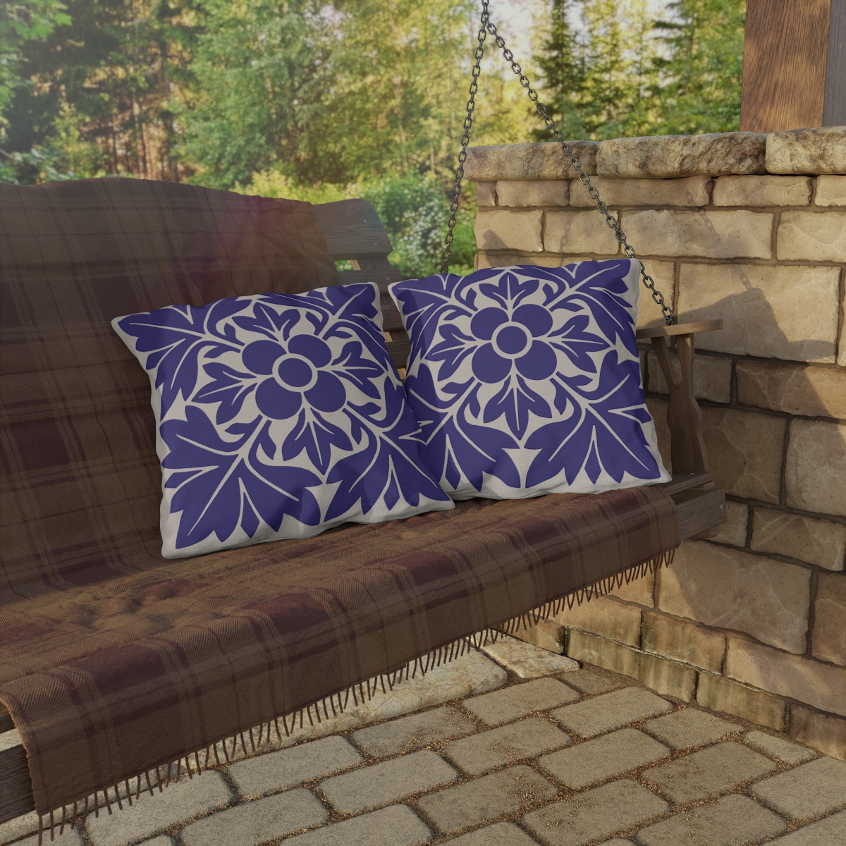 Petals & Leaves Pattern In Purple - Outdoor Pillow - Image 4