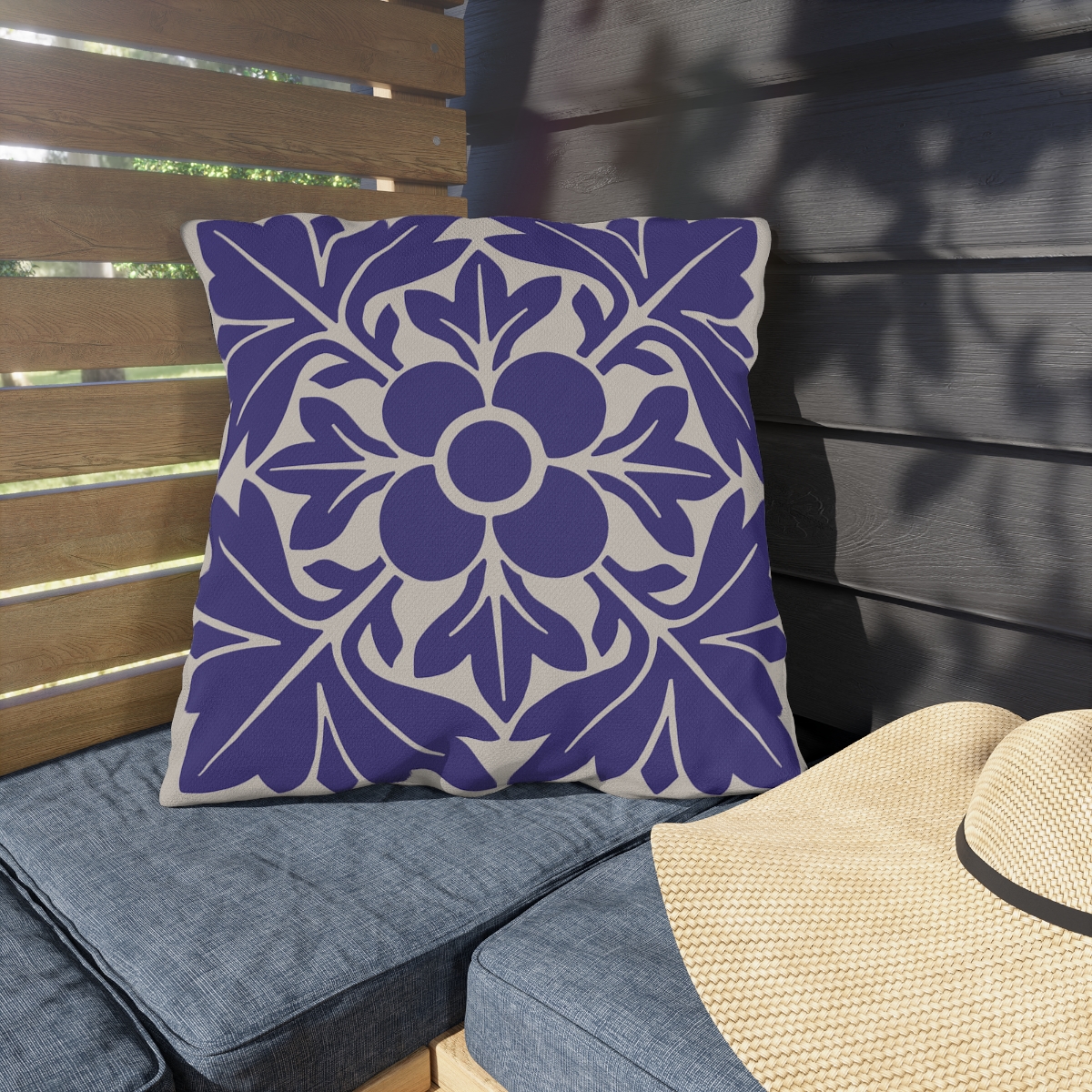 Petals & Leaves Pattern In Purple - Outdoor Pillow - Image 2