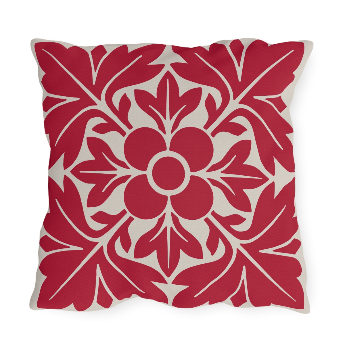 Petals & Leaves Pattern In Red - Outdoor Pillow - Image 3