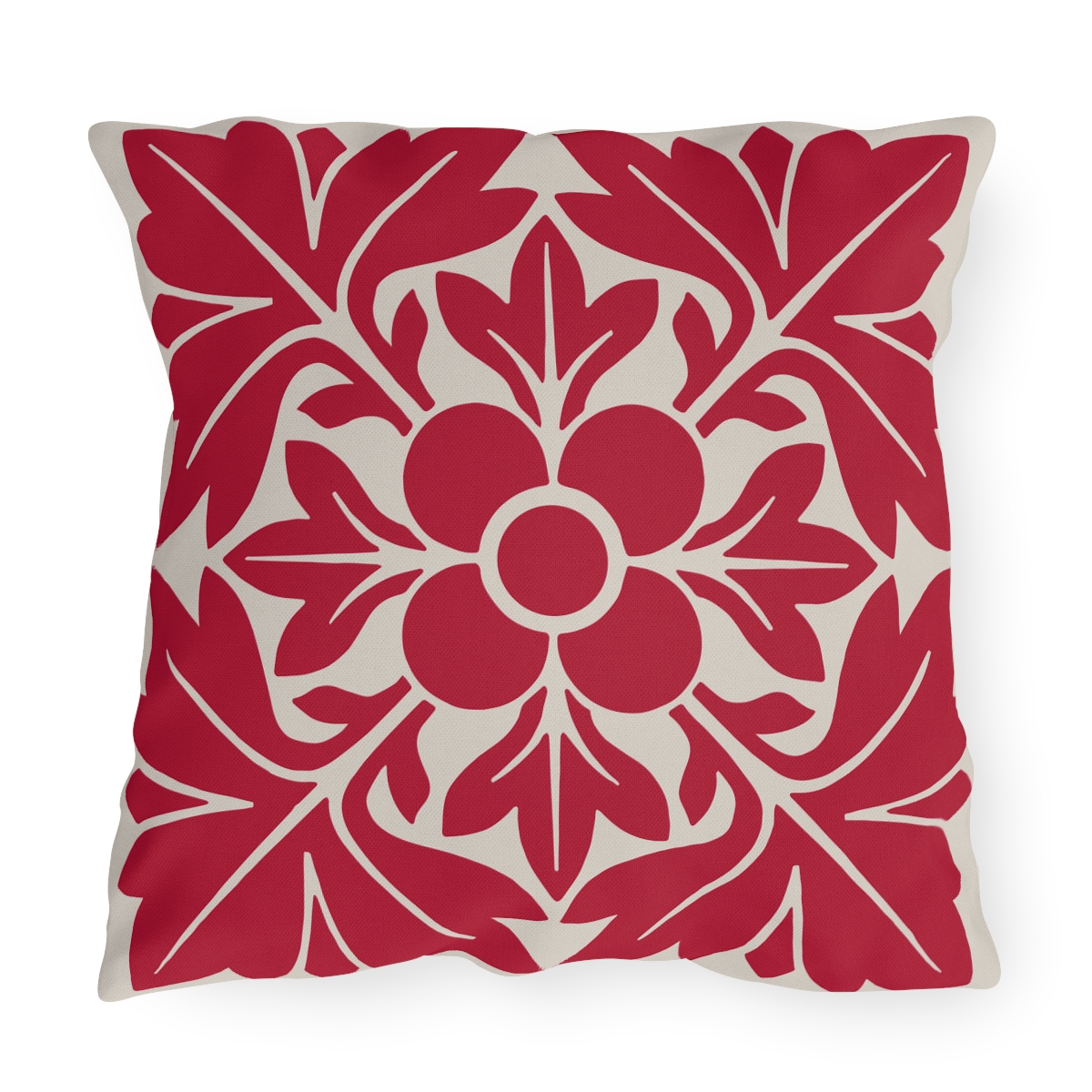 Petals & Leaves Pattern In Red - Outdoor Pillow