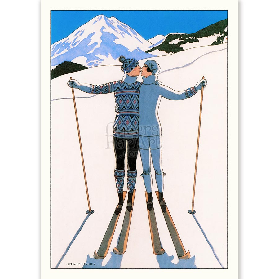 Couple kiss on Ski George Barbier - Art Print
