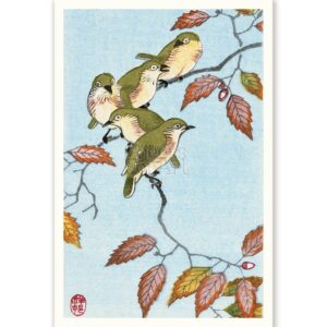 Five Birds on Branch Ohara Koson - Art Print