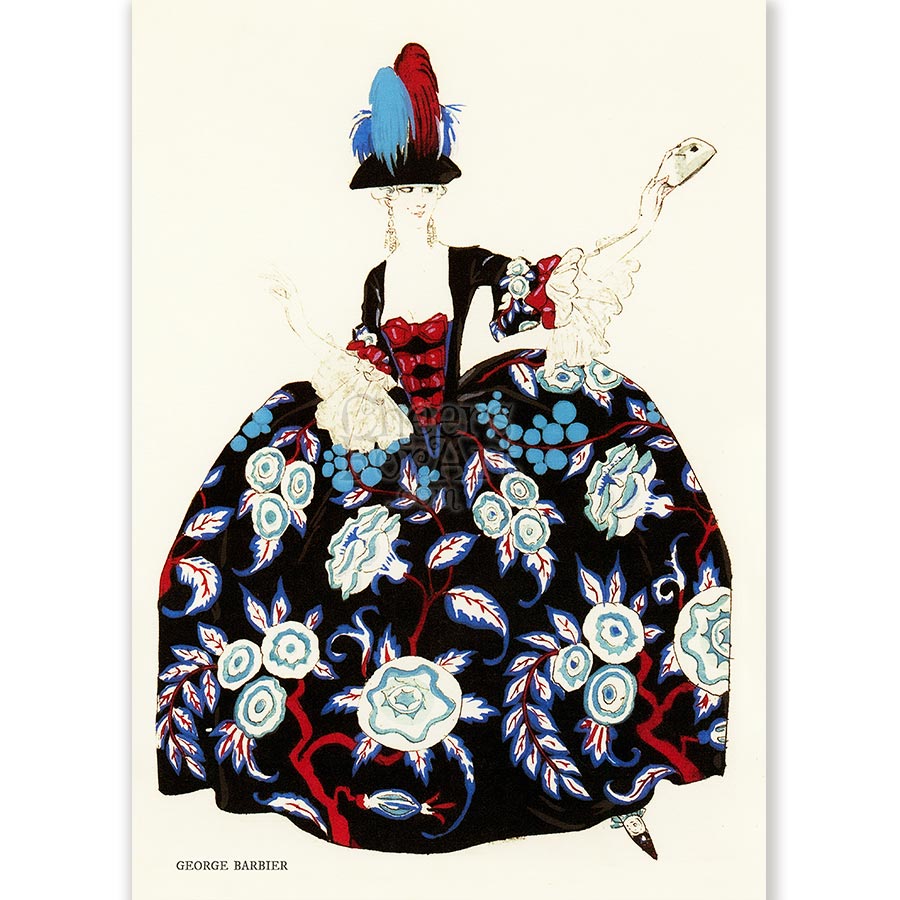 Lady in Dark Flowery Dress George Barbier - Art Print 1 Lady in Dark Flowery Dress George Barbier - Art Print