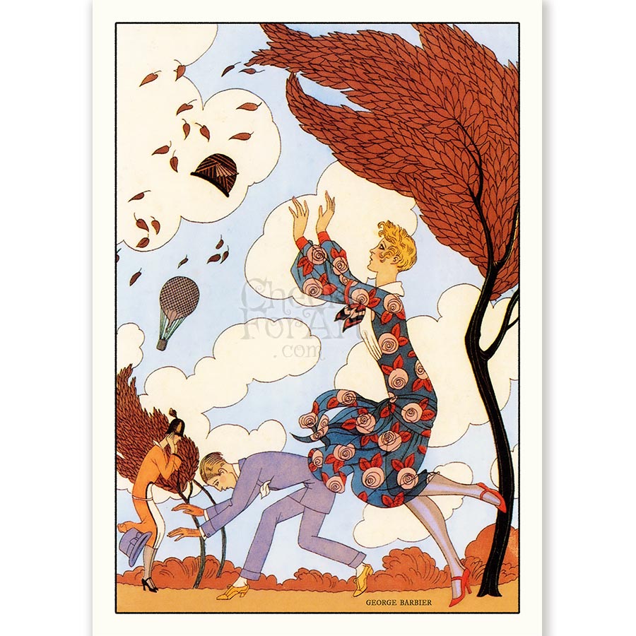 Lady, Wind and Flying Hat George Barbier - Art Print