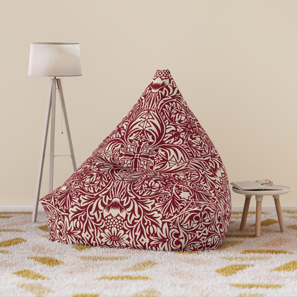 Wild Flowers Pattern in Burgundy - Bean Bag Chair Cover 6 Wild Flowers Pattern in Burgundy - Bean Bag Chair Cover - Image 6