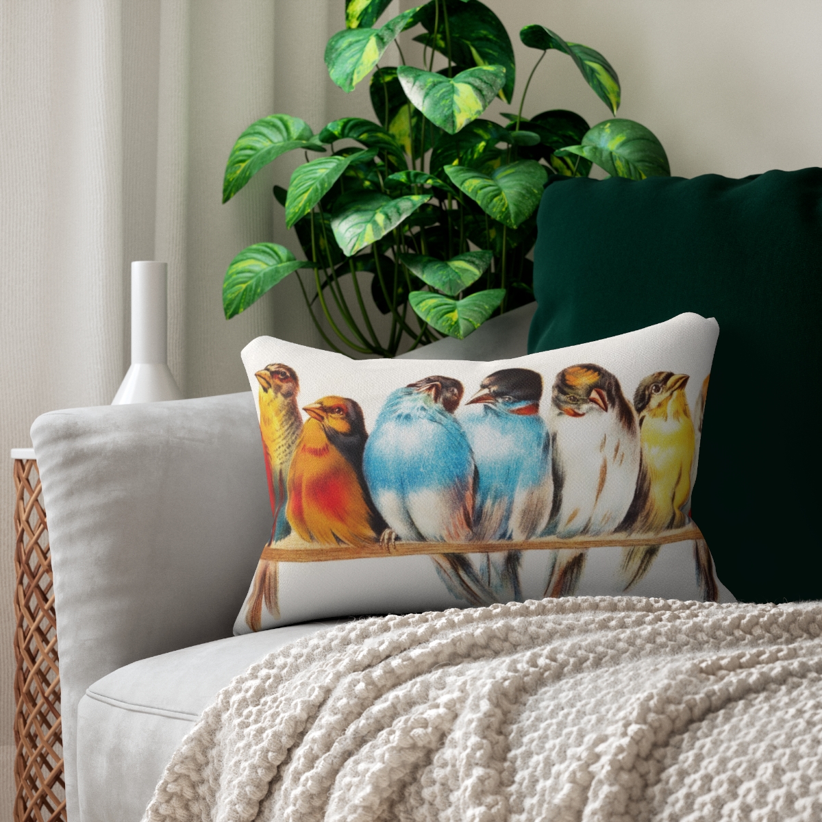 Hector Giacomelli A Perch Of Birds Lumbar Pillow  D15-c - Image 5