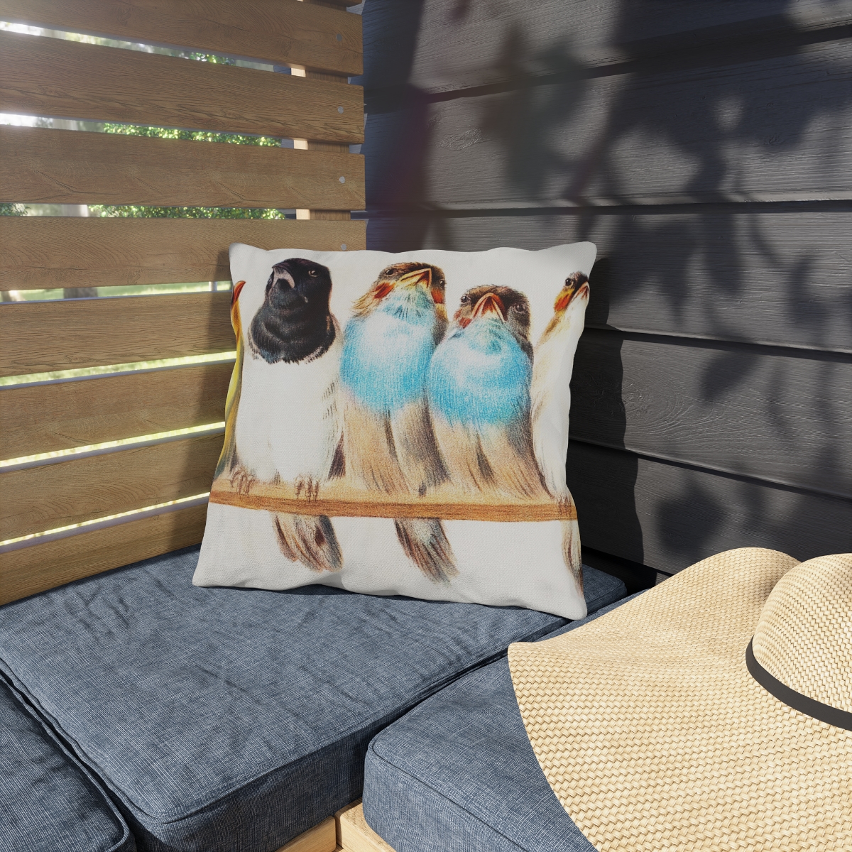 Hector Giacomelli A Perch Of Birds - Outdoor Pillow - Image 3