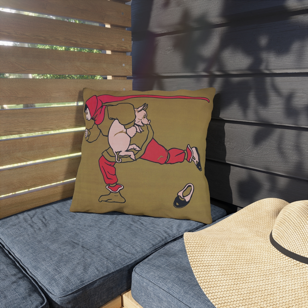 Running With a Piglet - Outdoor Pillow - Image 3