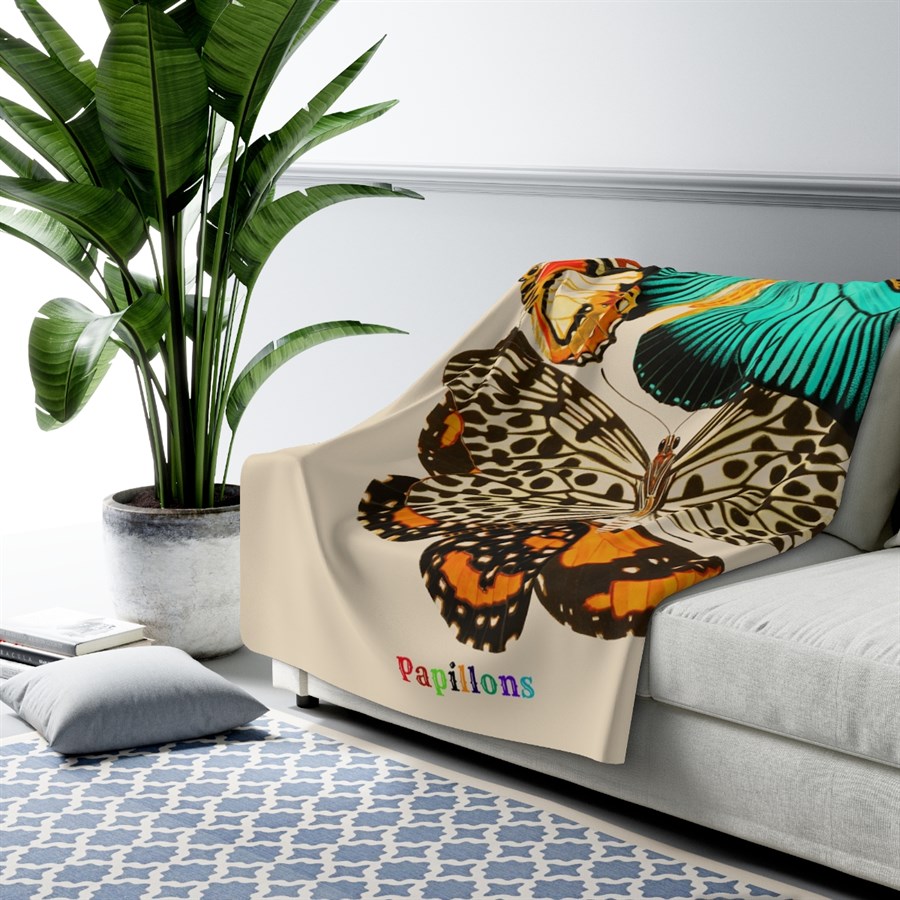 E.A. Seguy Papillons Pl.11 Butterfly Sherpa Fleece Blanket – Soft, Warm, Plush Back