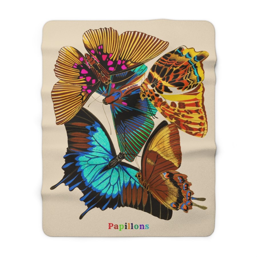 E.A. Seguy Papillons Pl.16 Butterfly Sherpa Fleece Blanket – Soft, Warm, Plush Back - Image 2