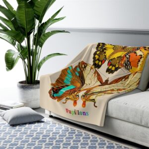 E.A. Seguy Papillons Pl.9 Butterfly Sherpa Fleece Blanket – Soft, Warm, Plush Back