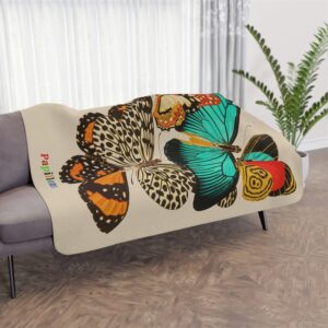 E.A. Seguy Papillons Pl.11 Butterfly Tan Sherpa Blanket – Ultra-Soft Back, Decorative Stitch