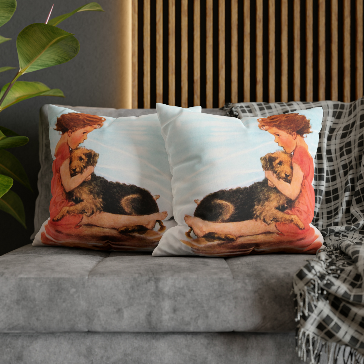 Jessie Wilcox Smith Girl Hugging Dog On The Beach - Pillow Case - Image 5