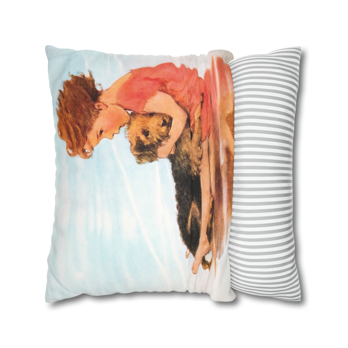 Jessie Wilcox Smith Girl Hugging Dog On The Beach - Pillow Case