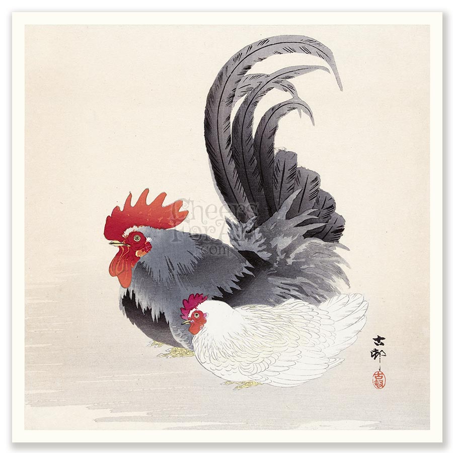 Hen and Rooster Ohara Koson - Art Print