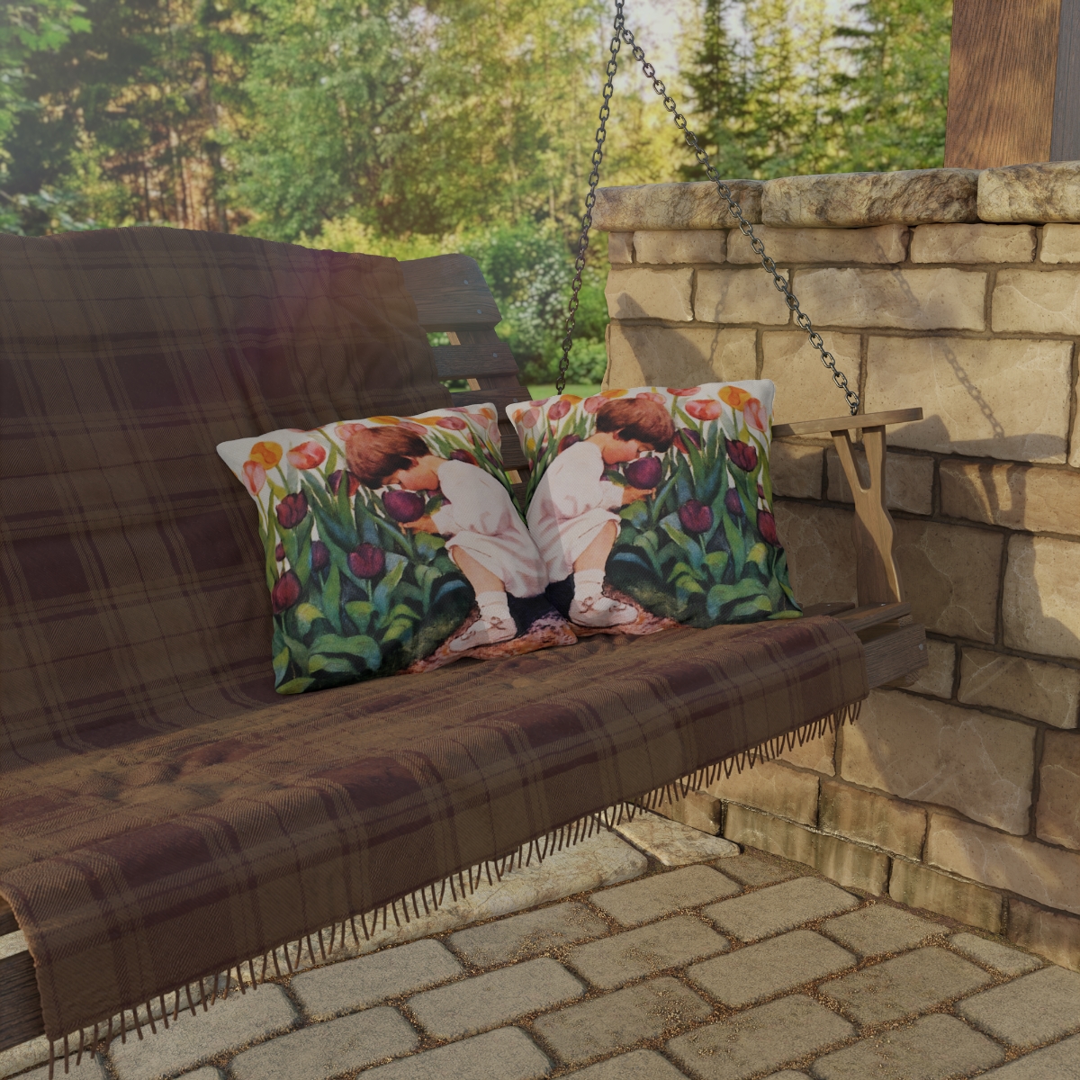 Jessie Wilcox Smith Kid With Flowers - Outdoor Pillow - Image 4