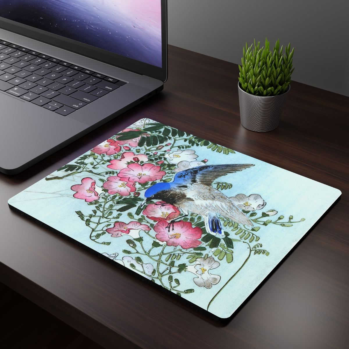 Ohara Koson Blue Bird On Flowery Branch - Mouse Pad 3 Ohara Koson Blue Bird On Flowery Branch - Mouse Pad - Image 3