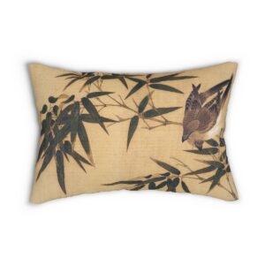 Sparrow On Bamboo Branch.  Lumbar Pillow S40-2