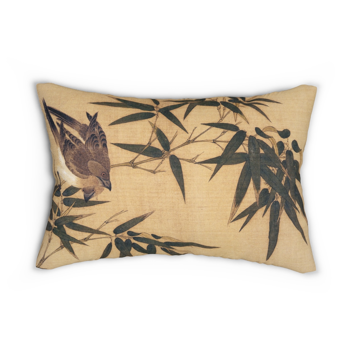 Sparrow On Bamboo Branch.  Lumbar Pillow S40-2 - Image 2