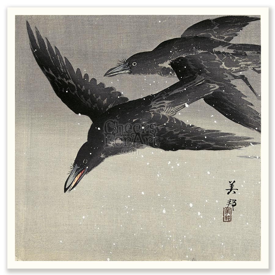 Two Crows in Snowstorm Ohara Koson - Art Print 1 Two Crows in Snowstorm Ohara Koson - Art Print