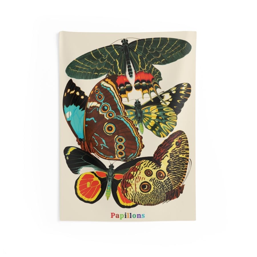 EA Seguy Papillons Pl.2 Butterfly Art Wall Tapestry – 100% Polyester, Durable, Hemmed Edges, Easy Care