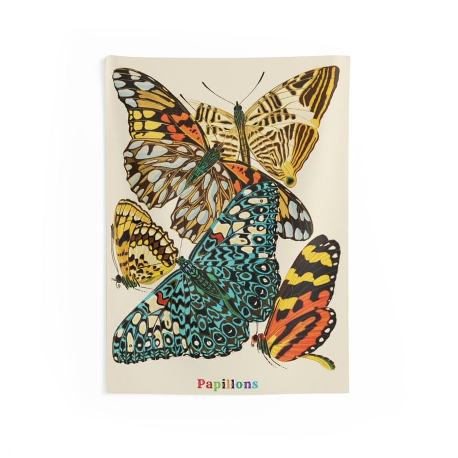 EA Seguy Papillons Pl.3 Butterfly Art Wall Tapestry – 100% Polyester, Durable, Hemmed Edges, Easy Care