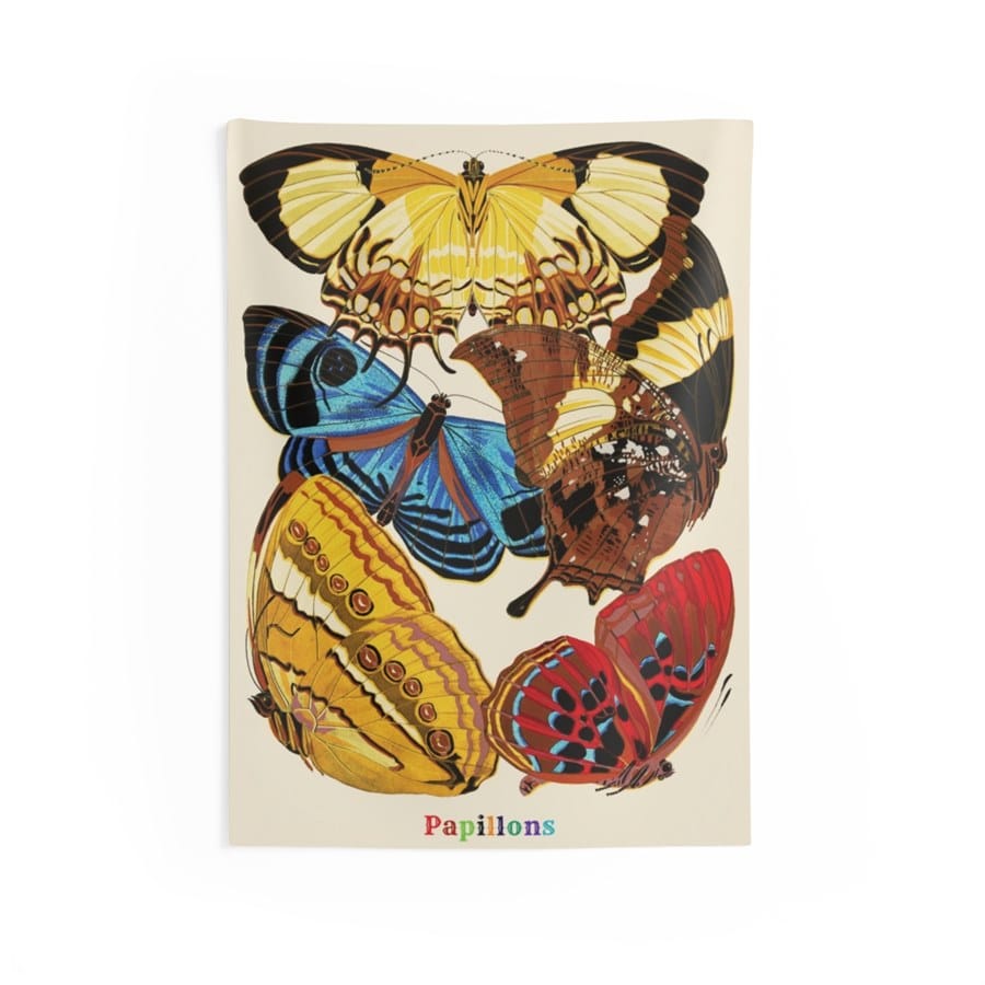 EA Seguy Papillons Pl.4 Butterfly Art Wall Tapestry – 100% Polyester, Durable, Hemmed Edges, Easy Care