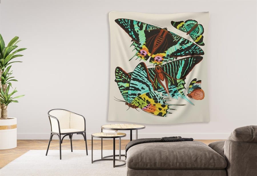 EA Seguy Papillons Pl.7 Butterfly Art Wall Tapestry – 100% Polyester, Durable, Hemmed Edges, Easy Care - Image 5