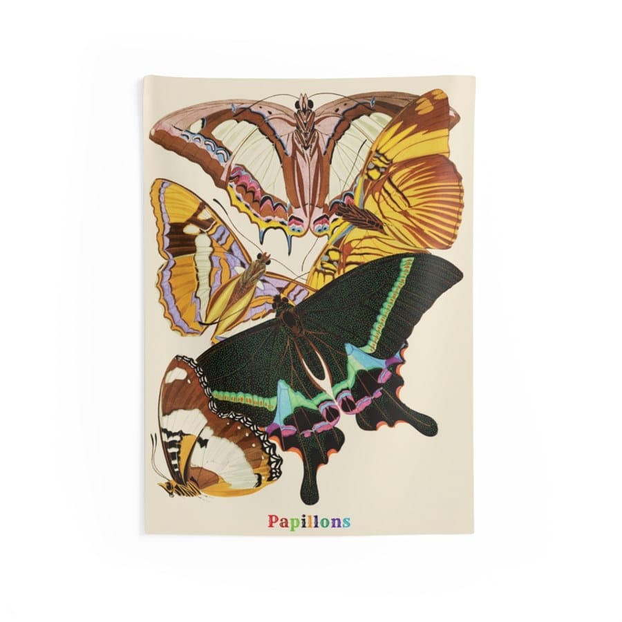 EA Seguy Papillons Pl.8 Butterfly Art Wall Tapestry – 100% Polyester, Durable, Hemmed Edges, Easy Care