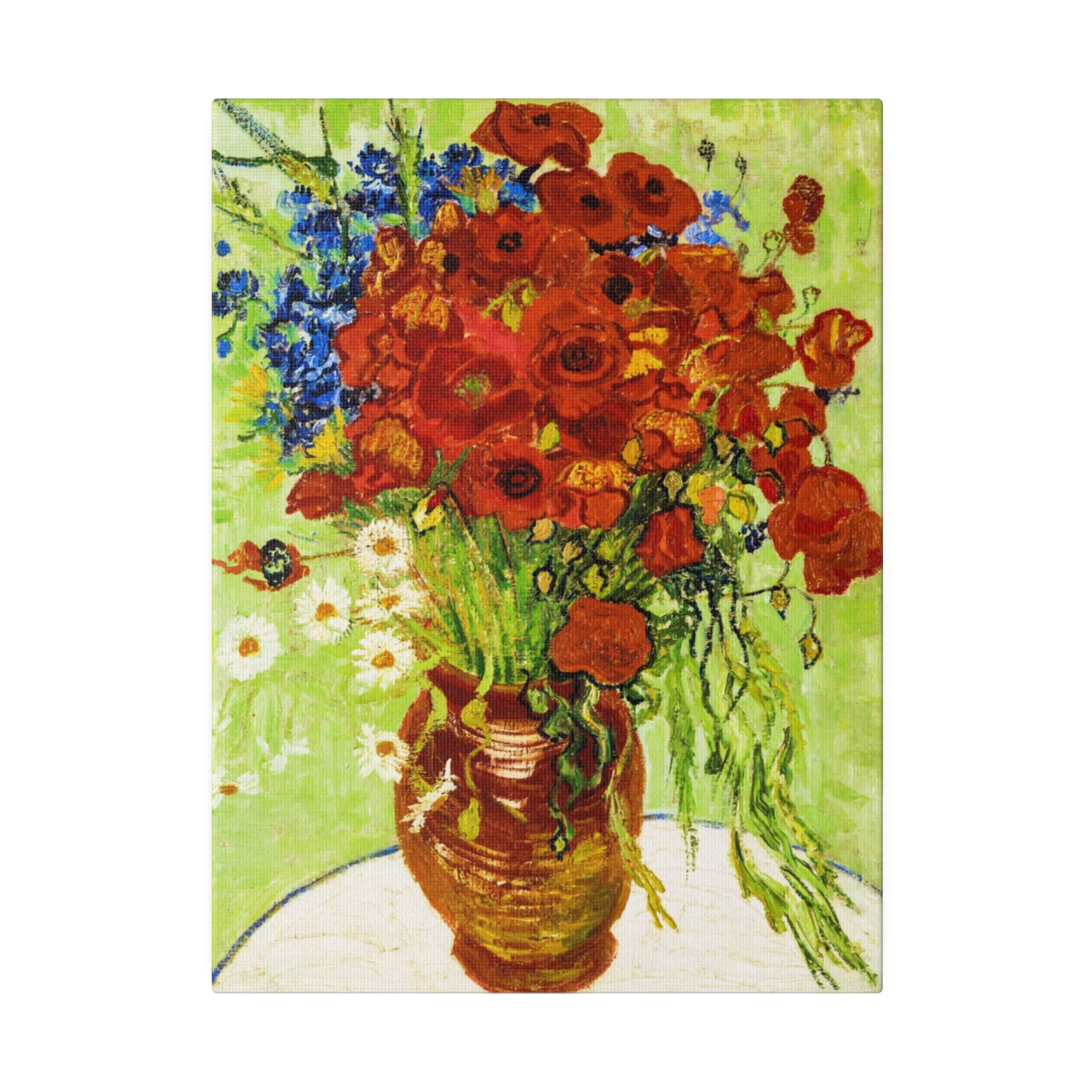 Van Gogh Daisies and Poppies in Vase. Matte Canvas, Stretched, S45-106 - Image 2