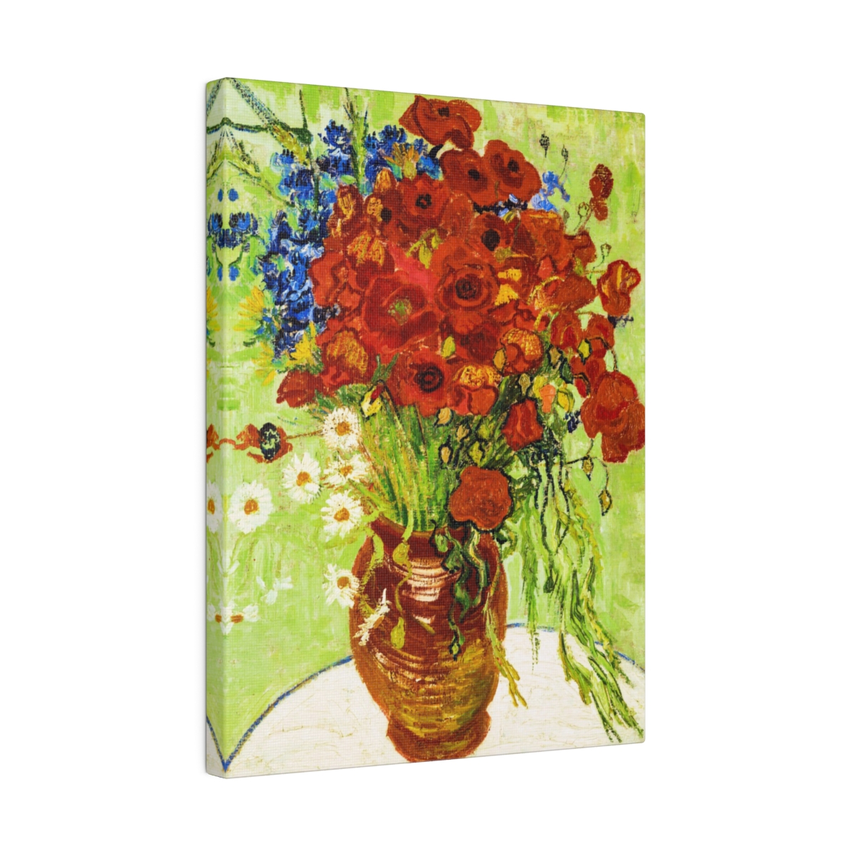 Van Gogh Daisies and Poppies in Vase. Matte Canvas, Stretched, S45-106