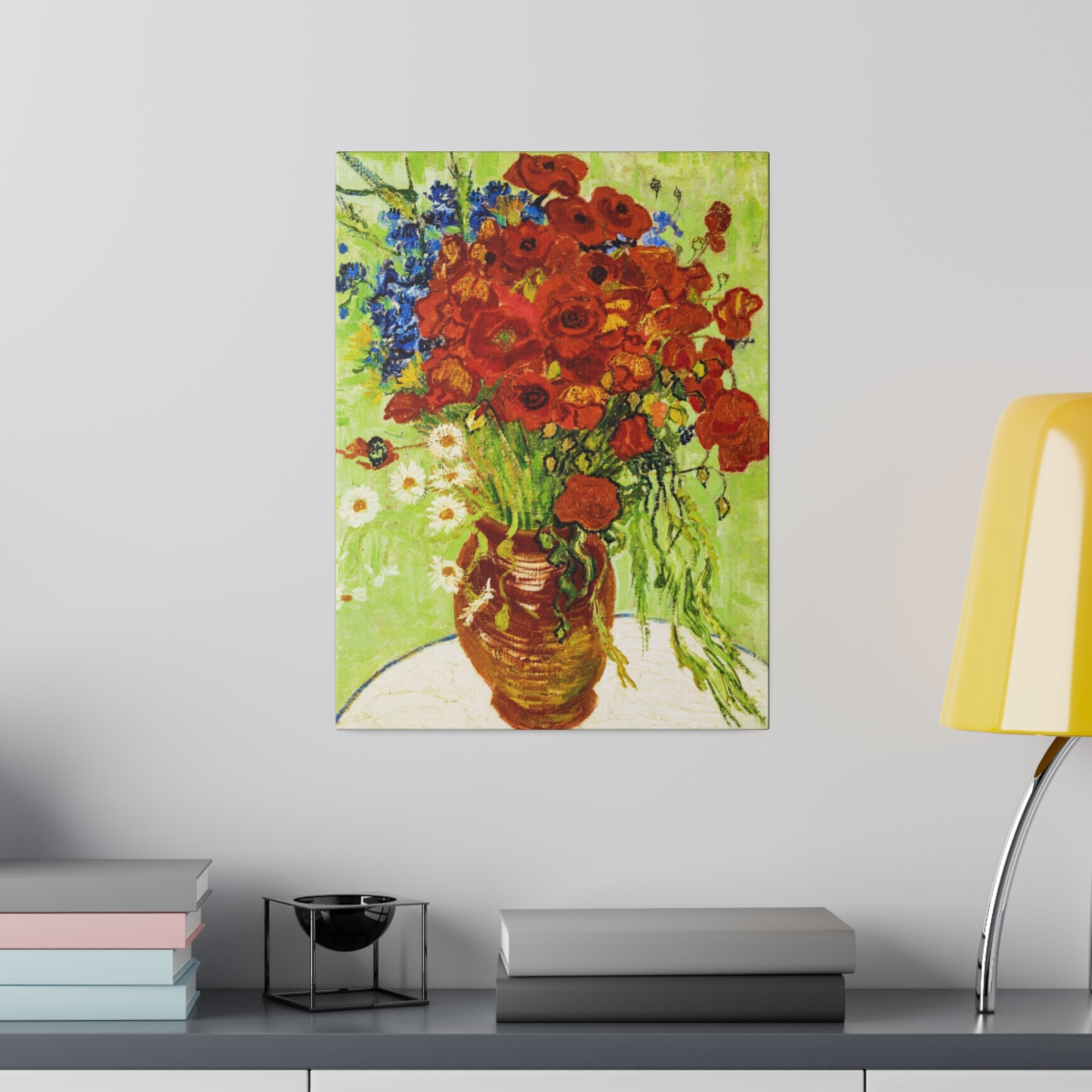 Van Gogh Daisies and Poppies in Vase. Matte Canvas, Stretched, S45-106 - Image 3