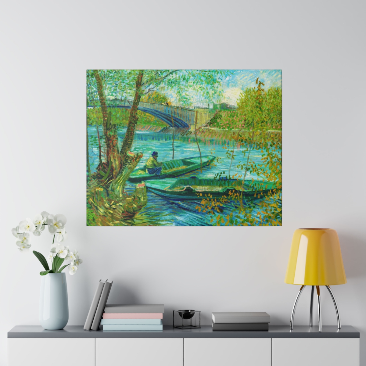 Van Gogh Fishing in Spring at Pont de Clichy. Matte Canvas, Stretched, S45-25 - Image 3