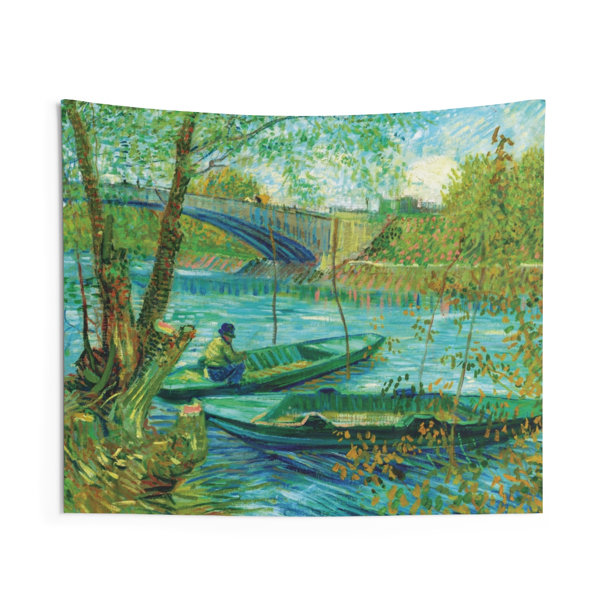 Van Gogh Fishing in Spring at Pont de Clichy Artistic Wall Tapestry 2 Van Gogh Fishing in Spring at Pont de Clichy Artistic Wall Tapestry - Image 2