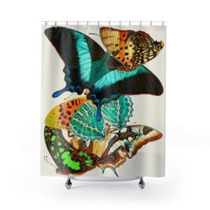 EA Seguy Papillons Pl.13 Vintage Butterfly Art Shower Curtain – 100% Polyester, Water Safe