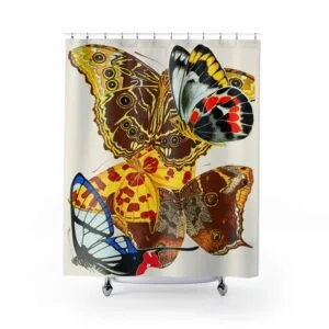 EA Seguy Papillons Pl.15 Vintage Butterfly Art Shower Curtain – 100% Polyester, Water Safe