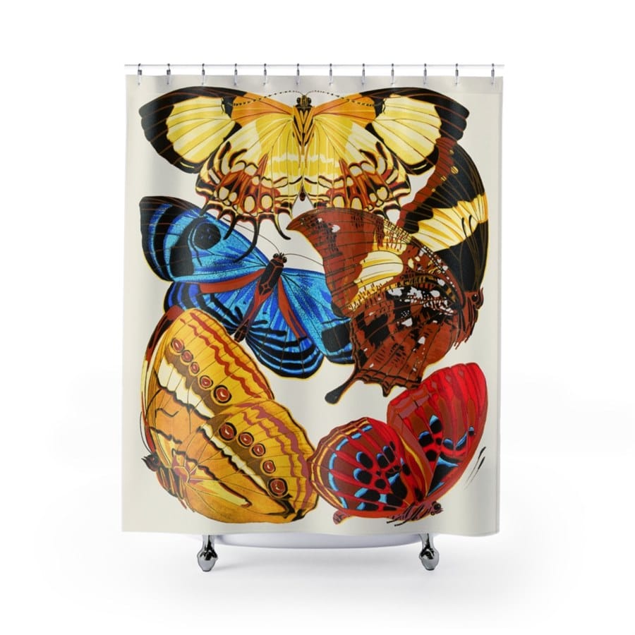 EA Seguy Papillons Pl.4 Vintage Butterfly Art Shower Curtain – 100% Polyester, Water Safe