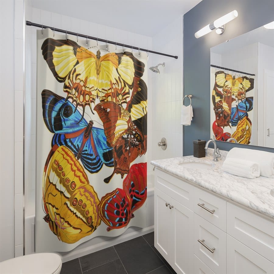 EA Seguy Papillons Pl.4 Vintage Butterfly Art Shower Curtain – 100% Polyester, Water Safe - Image 2
