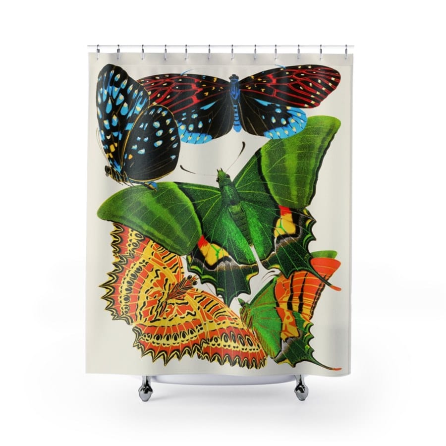 EA Seguy Papillons Pl.6 Vintage Butterfly Art Shower Curtain – 100% Polyester, Water Safe