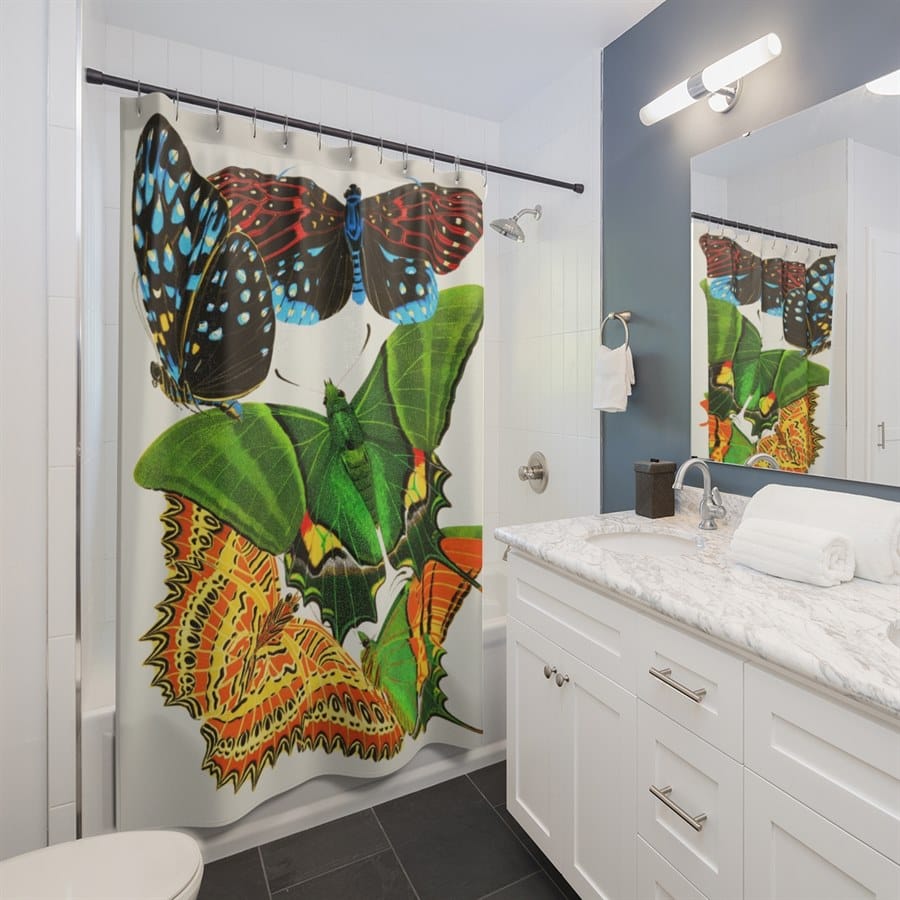 EA Seguy Papillons Pl.6 Vintage Butterfly Art Shower Curtain – 100% Polyester, Water Safe - Image 2