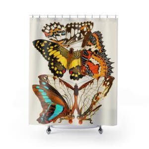 EA Seguy Papillons Pl.9 Vintage Butterfly Art Shower Curtain – 100% Polyester, Water Safe