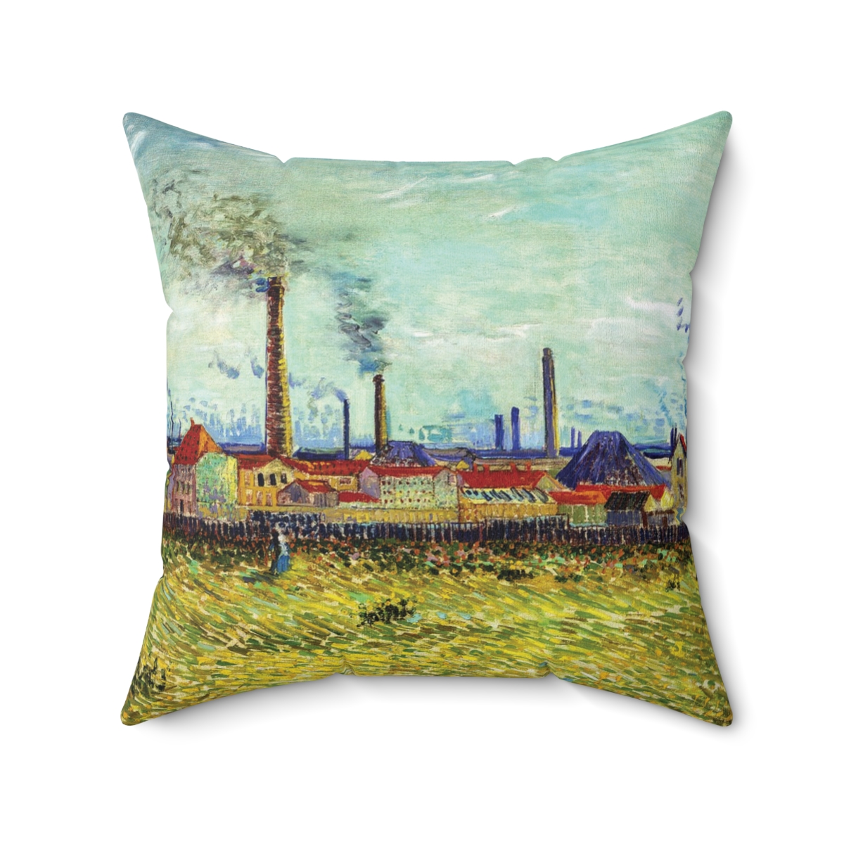 Van Gogh Factories At Clichy - Square Pillow 1 Van Gogh Factories At Clichy - Square Pillow