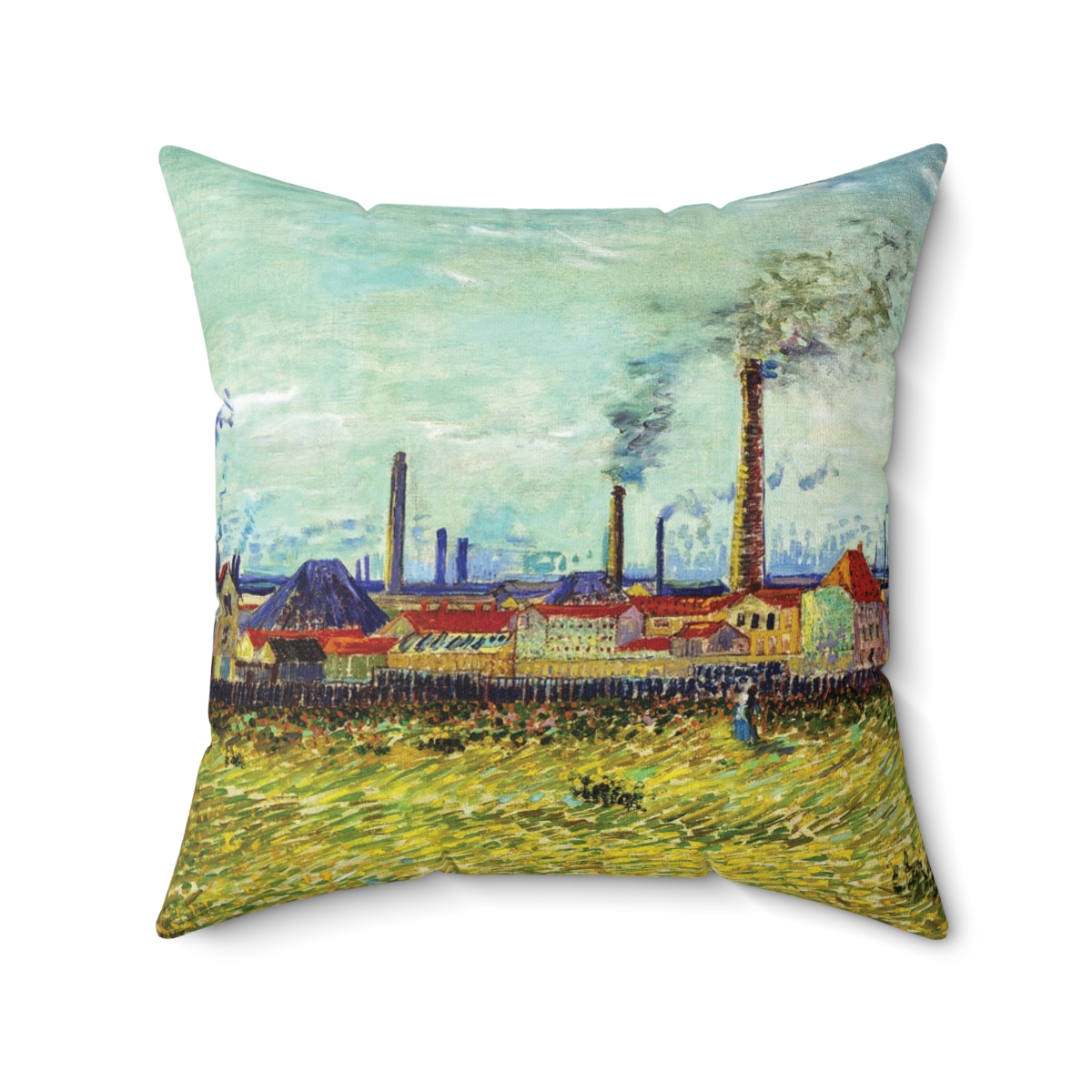 Van Gogh Factories At Clichy - Square Pillow 2 Van Gogh Factories At Clichy - Square Pillow - Image 2