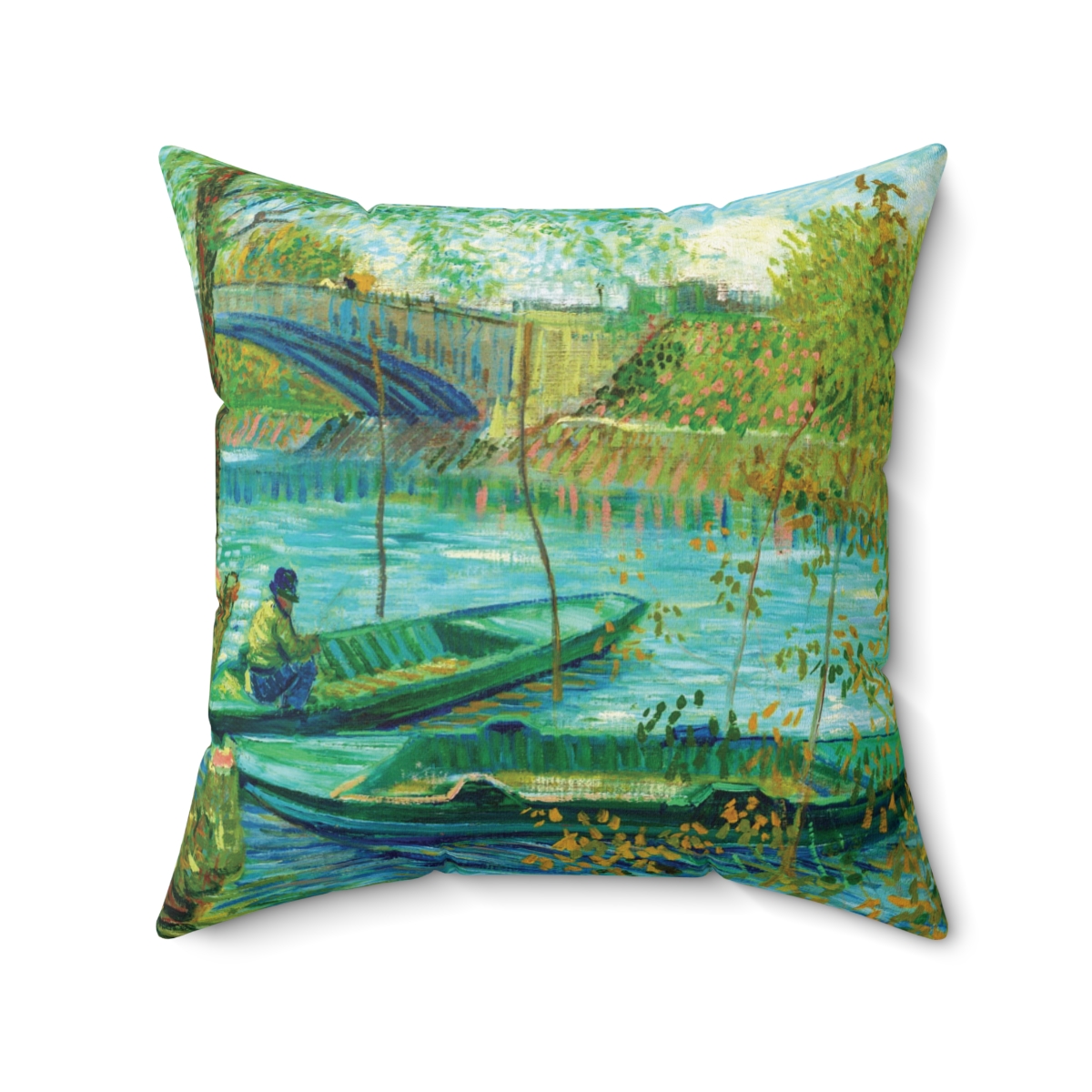 Van Gogh Fishing in Spring at Pont de Clichy - Square Pillow