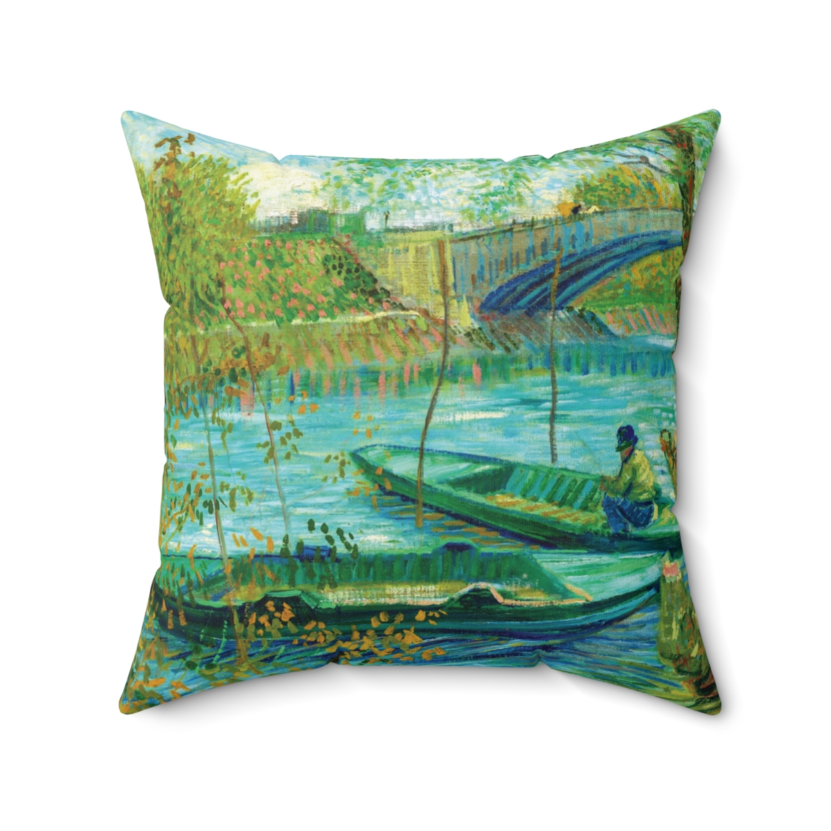 Van Gogh Fishing in Spring at Pont de Clichy - Square Pillow - Image 2