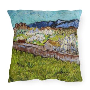 Van Gogh Flower Field And House - Outdoor Pillow