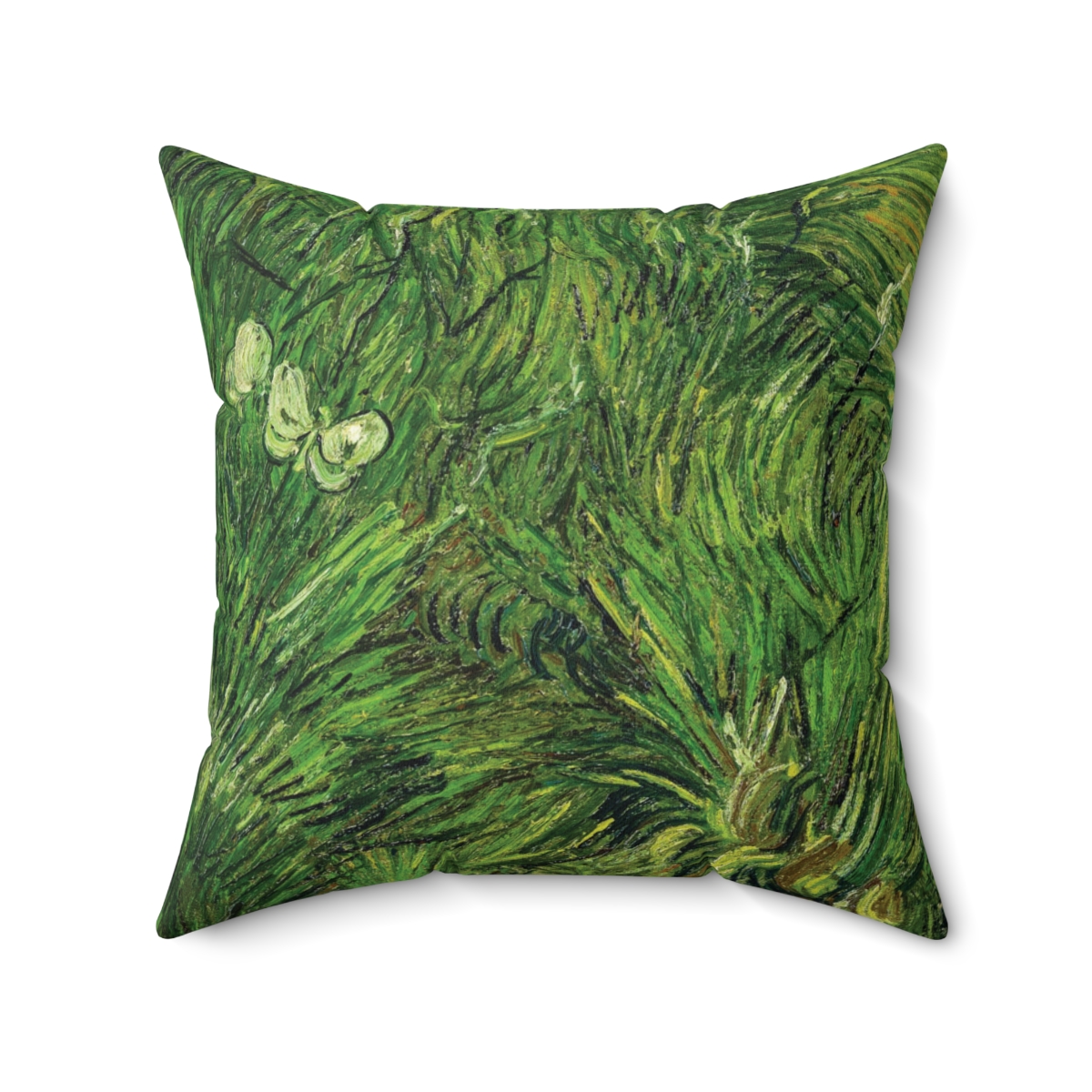 Van Gogh Green Grass & White Butterflies - Square Pillow